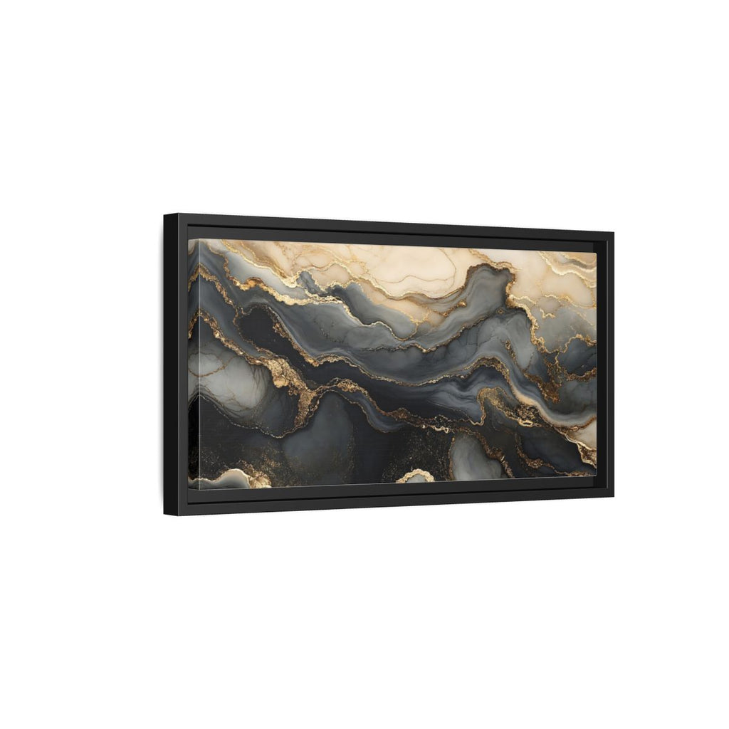 Side Mockup 8. Abstract Marble Flow Black Gold Marble shown as stretched canvas wall art