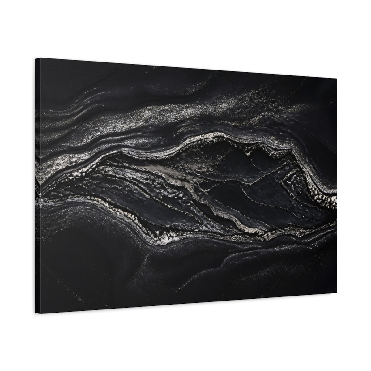 Main Mockup. Abstract Marble Texture Black And Silver shown as stretched canvas wall art