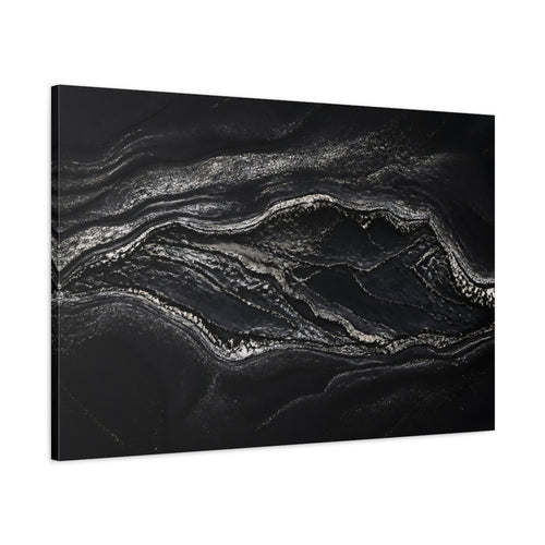 Main Mockup. Abstract Marble Texture Black And Silver shown as stretched canvas wall art