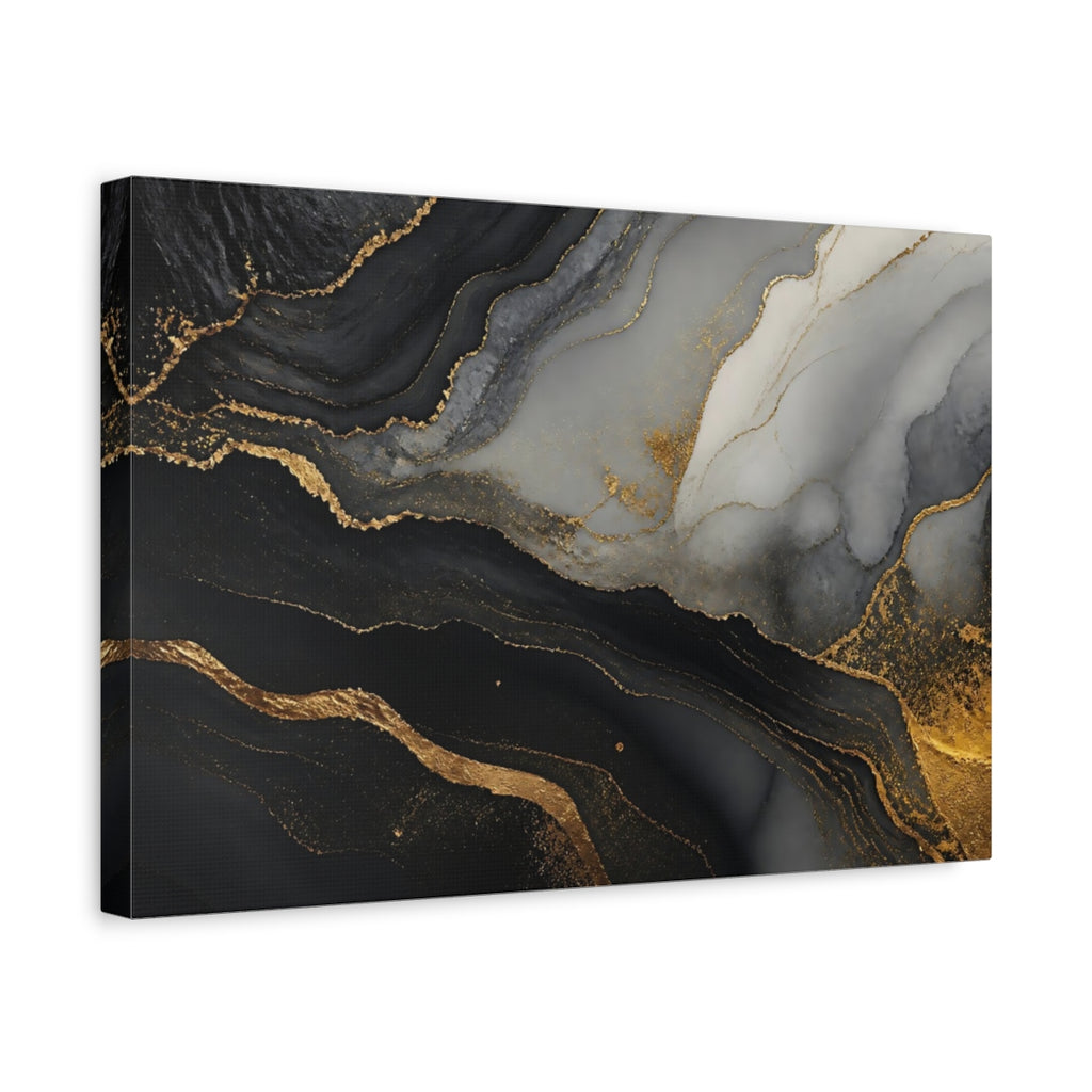 Side Mockup 4. Abstract Marble Texture Black Gold Marble shown as stretched canvas wall art