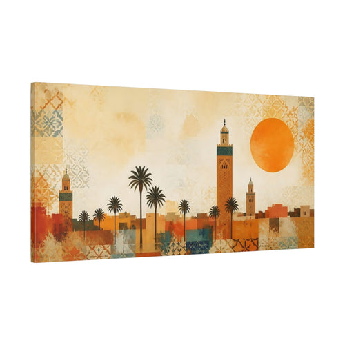 Main Mockup. Abstract Minaret City Moroccan Cityscape shown as stretched canvas wall art