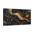 Side Mockup 3. Abstract Musical Notes Navy Gold Waves shown as stretched canvas wall art