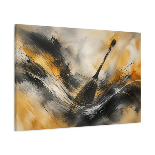 Main Mockup. Abstract Oar Black Gold Abstract shown as stretched canvas wall art