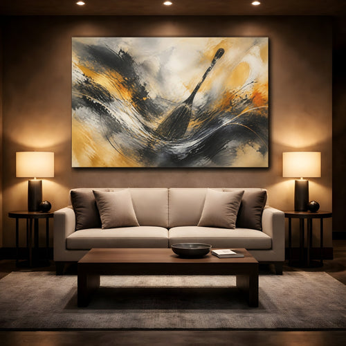 Mockup 2. Abstract Oar Black Gold Abstract shown as stretched canvas wall art