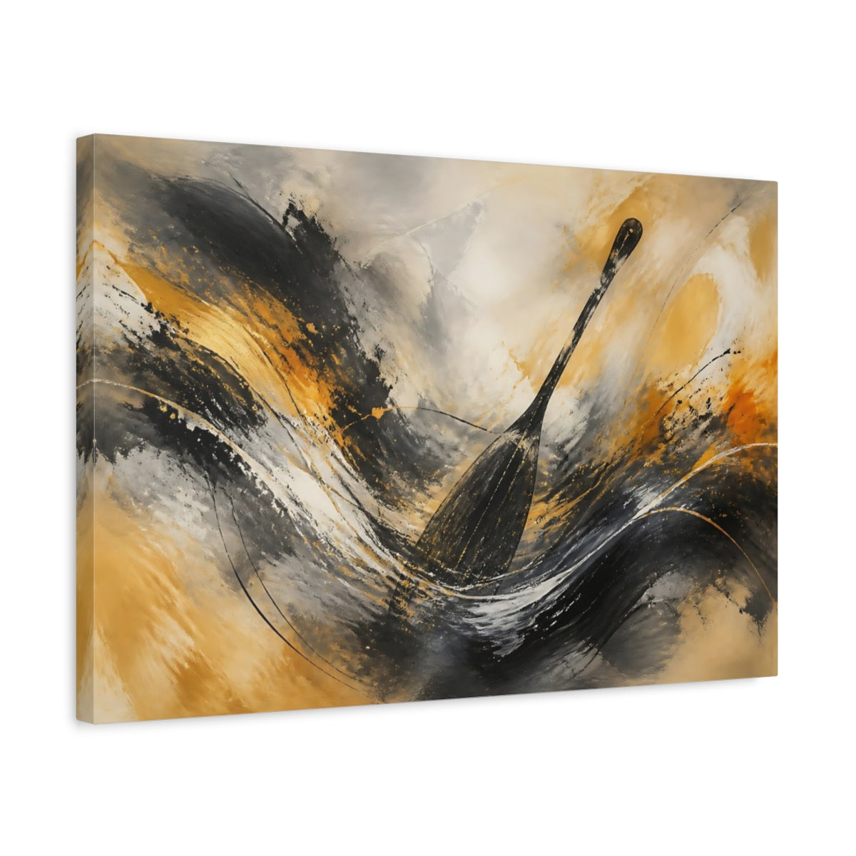 Side Mockup 3. Abstract Oar Black Gold Abstract shown as stretched canvas wall art