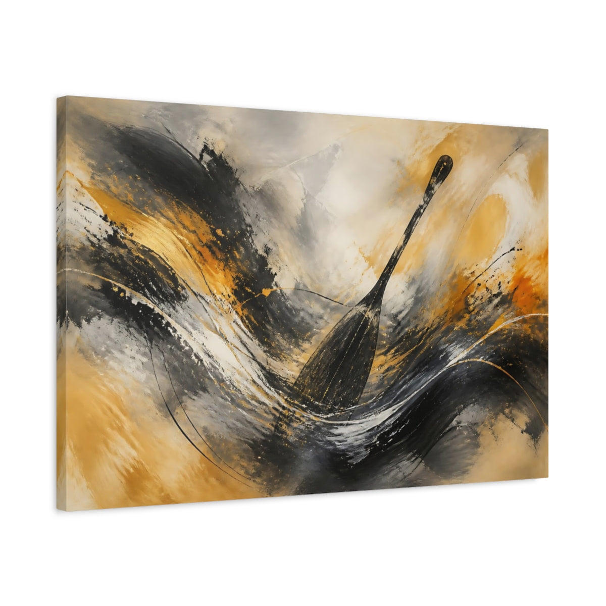 Side Mockup 2. Abstract Oar Black Gold Abstract shown as stretched canvas wall art