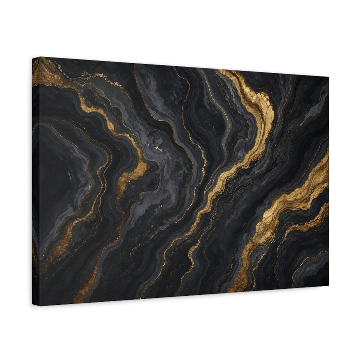 Side Mockup 3. Abstract Abstract Pattern Black Gold Abstract shown as stretched canvas wall art