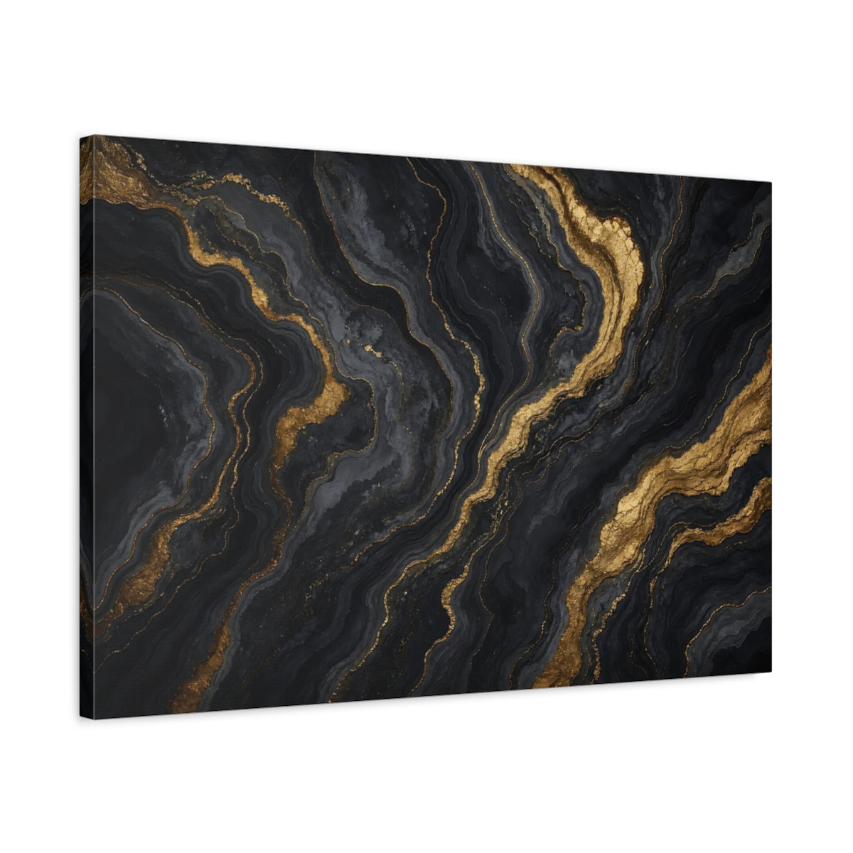 Side Mockup 2. Abstract Abstract Pattern Black Gold Abstract shown as stretched canvas wall art