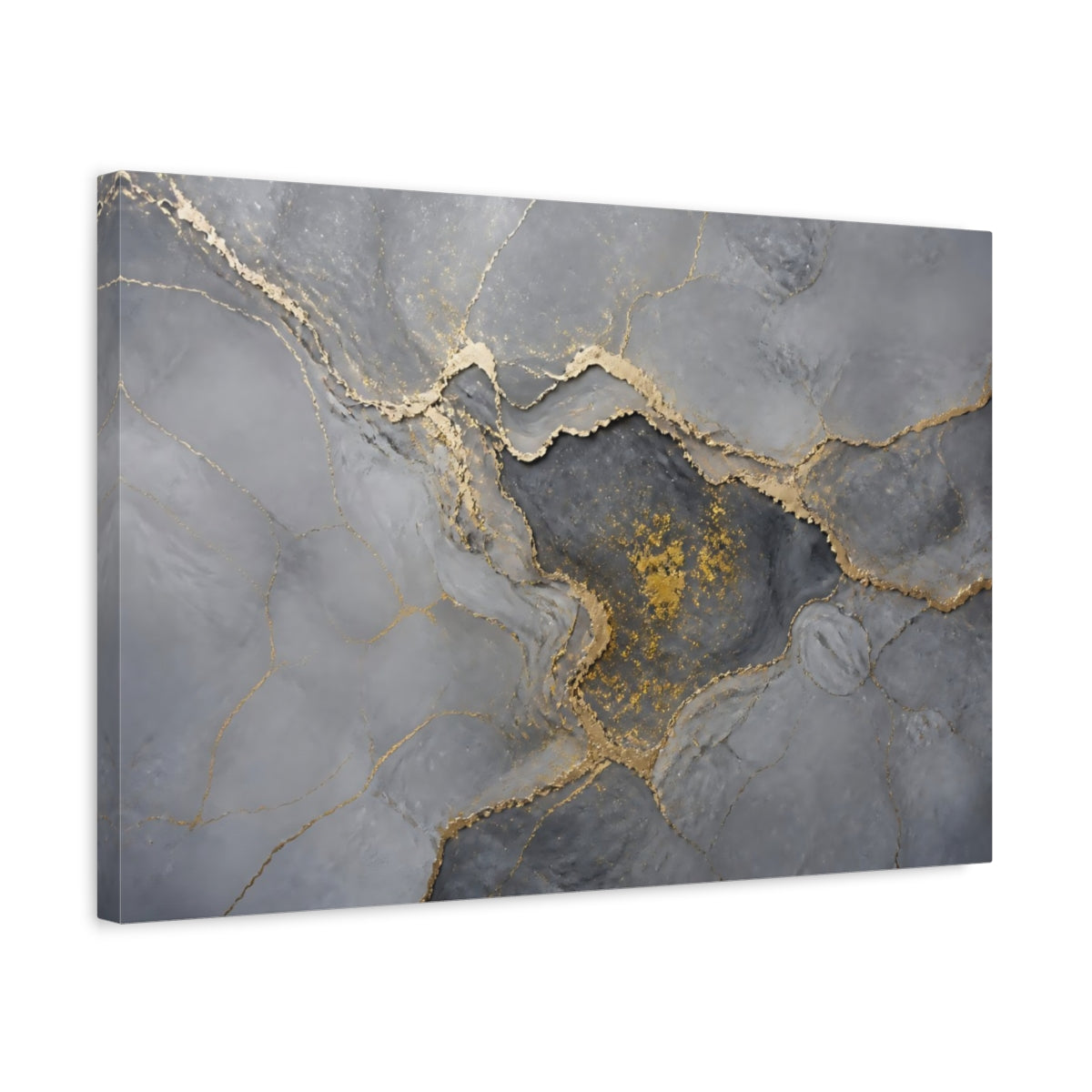 Side Mockup 3. Abstract Abstract Pattern Gray And Gold shown as stretched canvas wall art
