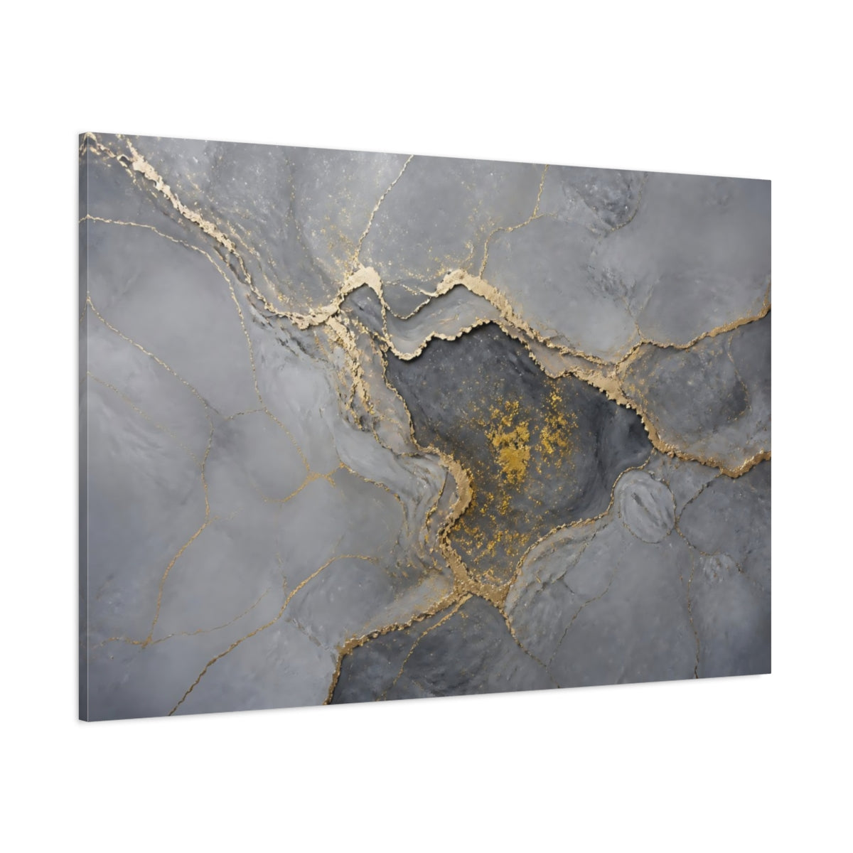 Side Mockup 1. Abstract Abstract Pattern Gray And Gold shown as stretched canvas wall art