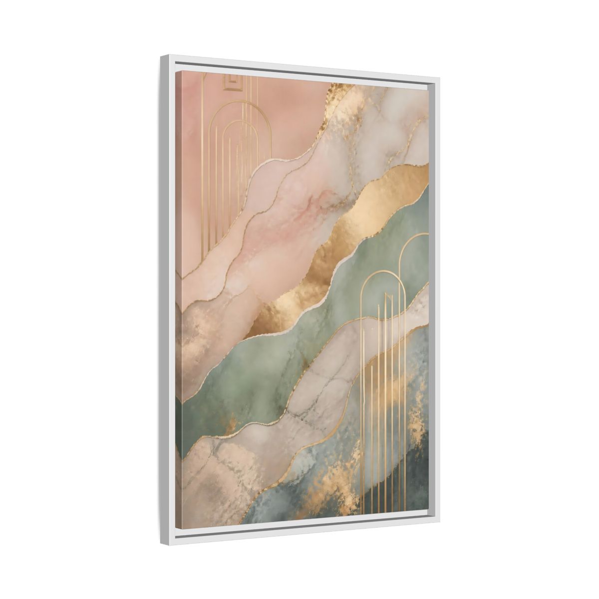 Side Mockup 10. Abstract Abstract Pattern Pink Green Gold shown as stretched canvas wall art