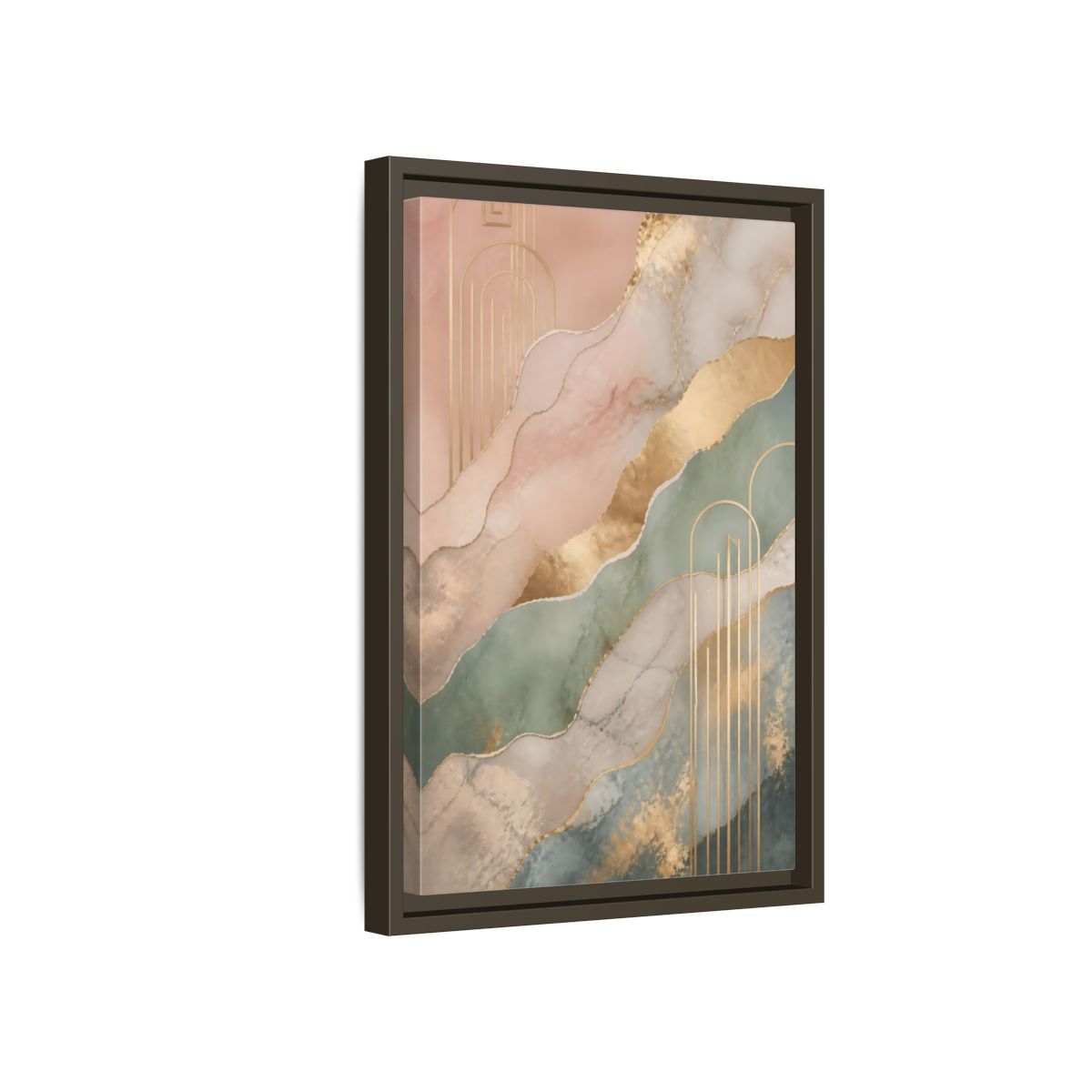 Side Mockup 5. Abstract Abstract Pattern Pink Green Gold shown as stretched canvas wall art