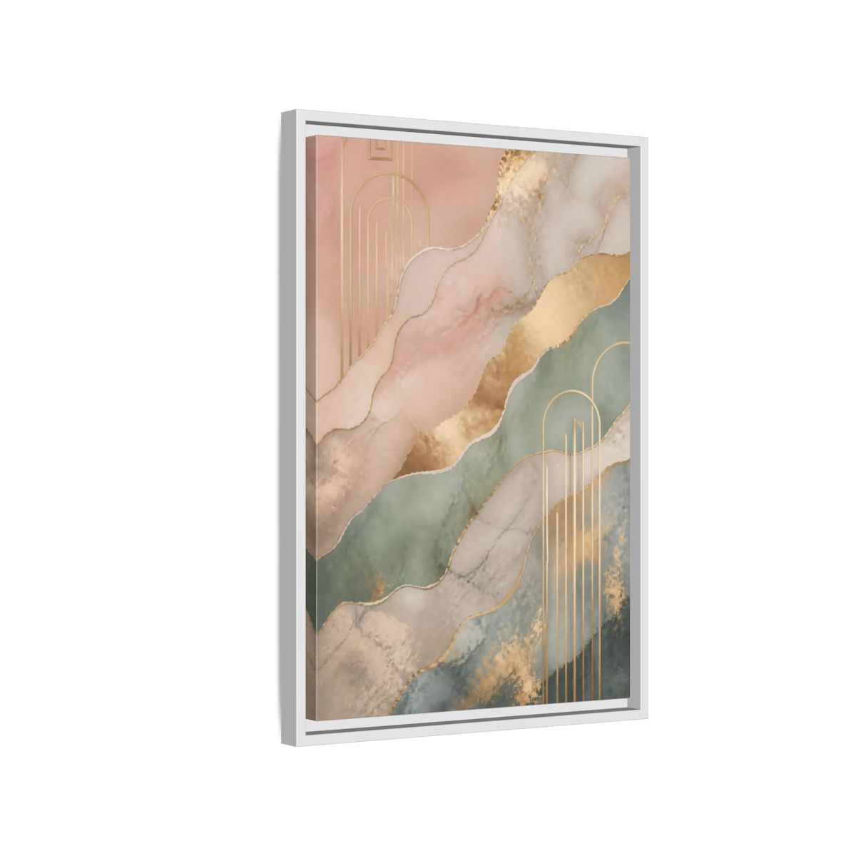 Side Mockup 1. Abstract Abstract Pattern Pink Green Gold shown as stretched canvas wall art