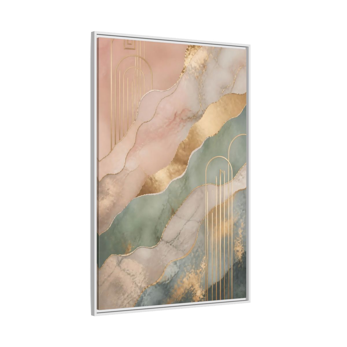 Side Mockup 7. Abstract Abstract Pattern Pink Green Gold shown as stretched canvas wall art