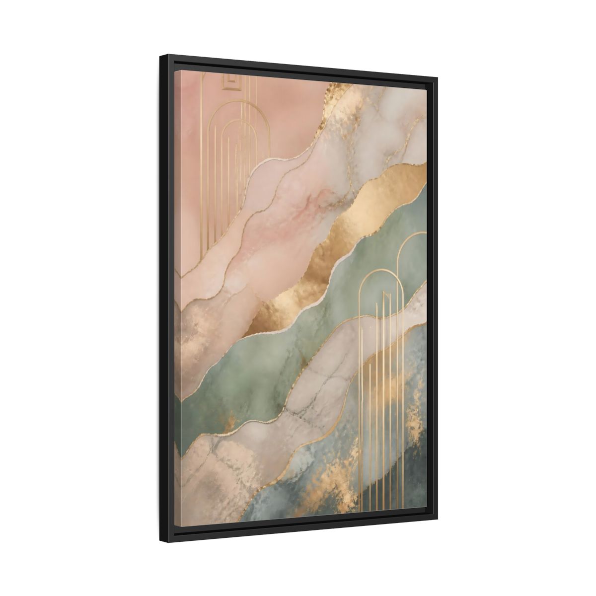 Side Mockup 14. Abstract Abstract Pattern Pink Green Gold shown as stretched canvas wall art