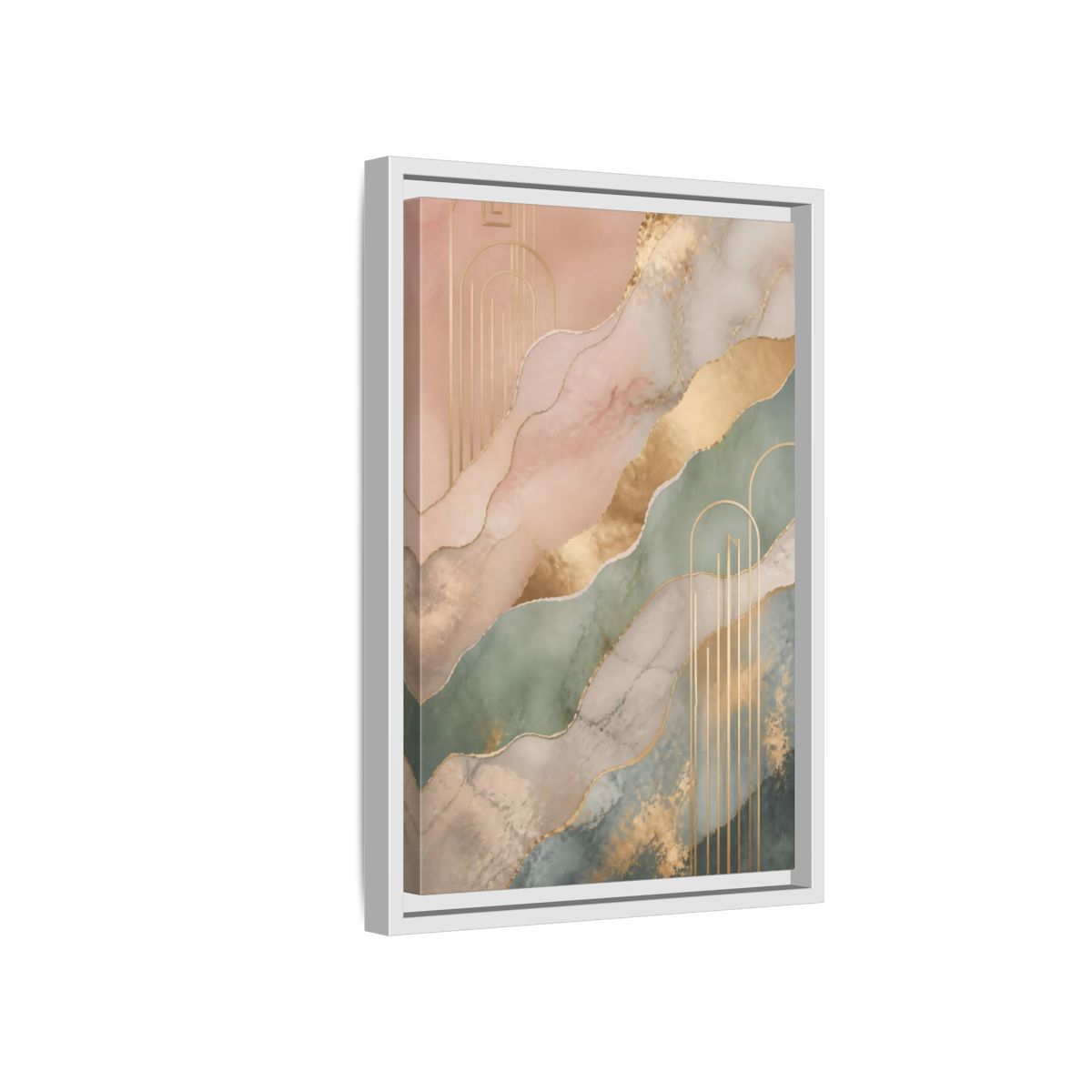 Side Mockup 4. Abstract Abstract Pattern Pink Green Gold shown as stretched canvas wall art
