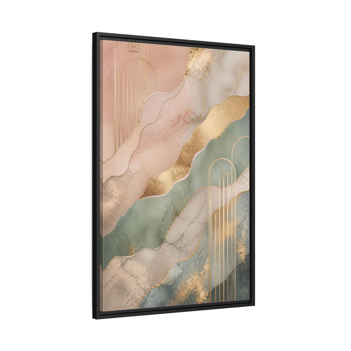Side Mockup 13. Abstract Abstract Pattern Pink Green Gold shown as stretched canvas wall art