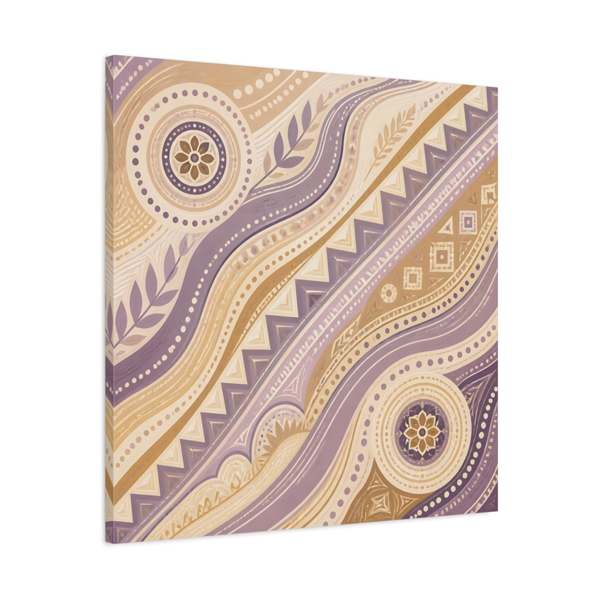 Side Mockup 3. Abstract Abstract Pattern Purple Beige Pattern shown as stretched canvas wall art