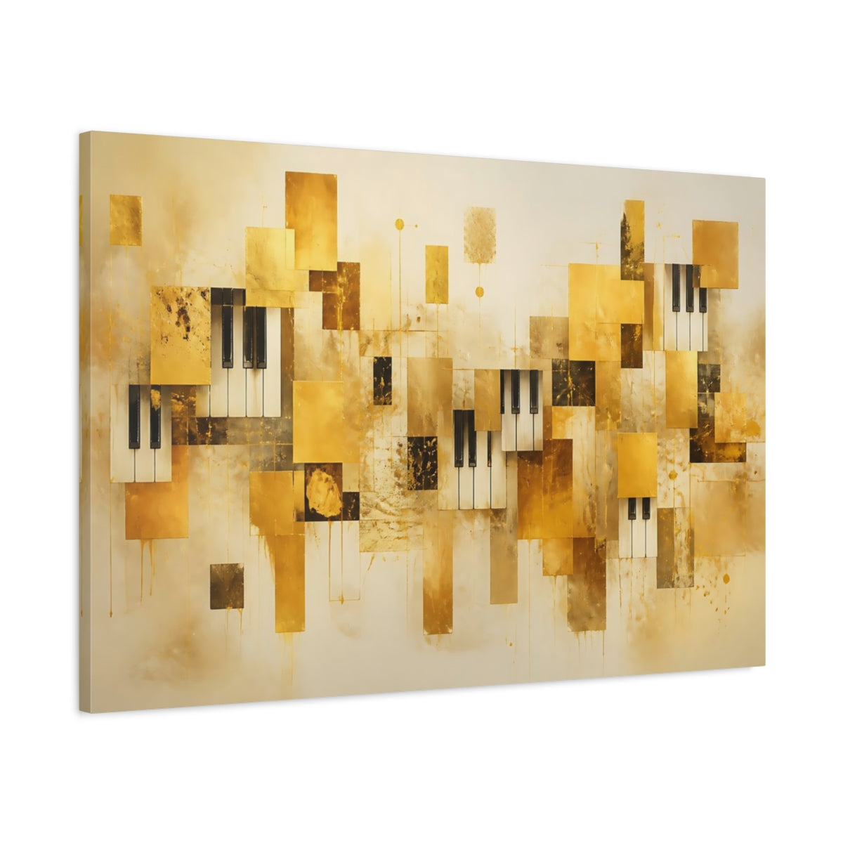 Main Mockup. Abstract Piano Keys Gold And Black shown as stretched canvas wall art
