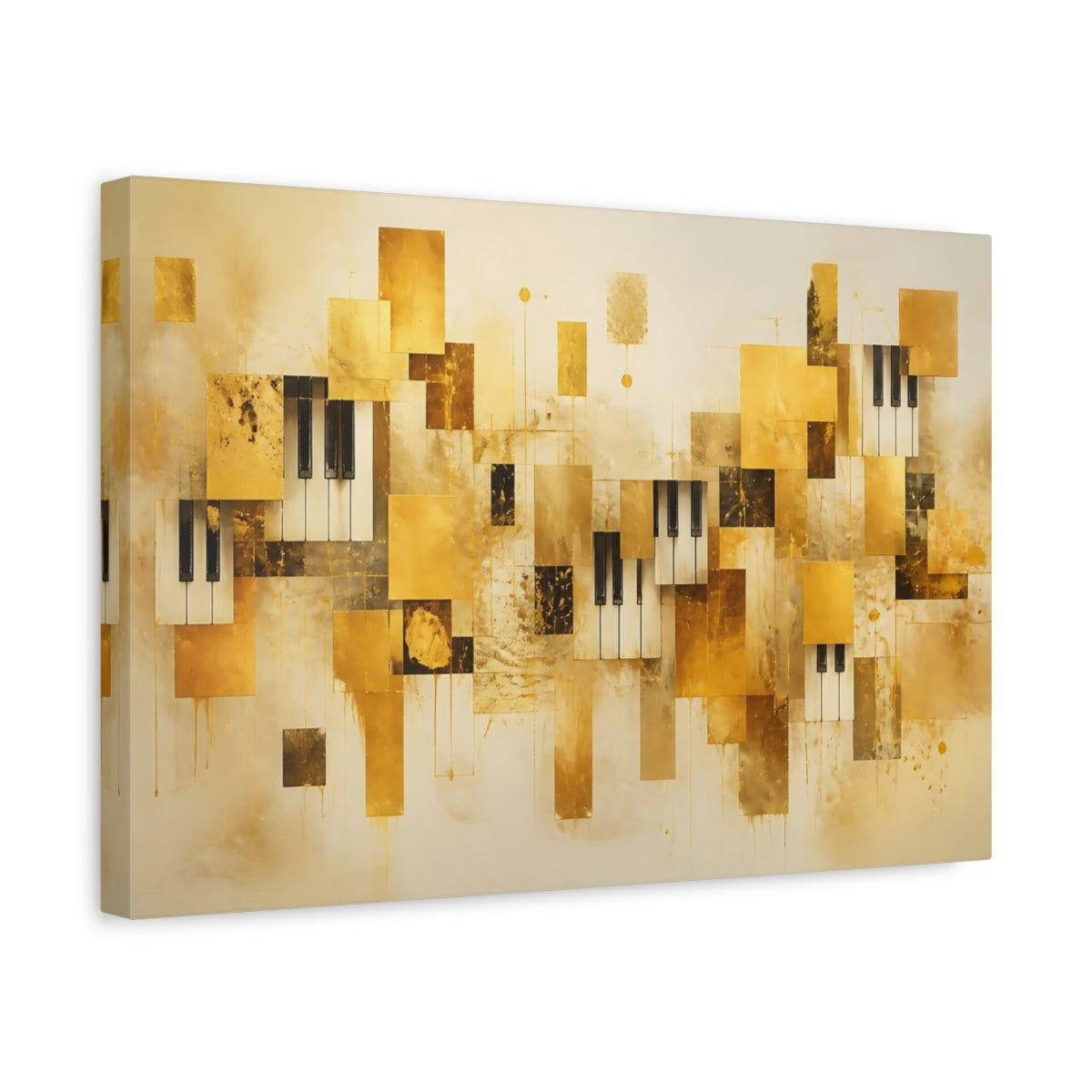 Side Mockup 4. Abstract Piano Keys Gold And Black shown as stretched canvas wall art