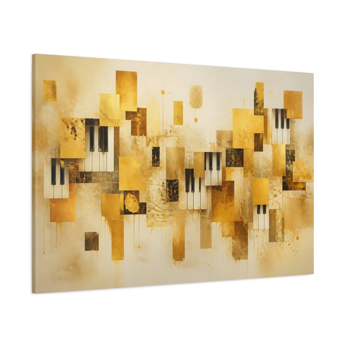 Side Mockup 1. Abstract Piano Keys Gold And Black shown as stretched canvas wall art