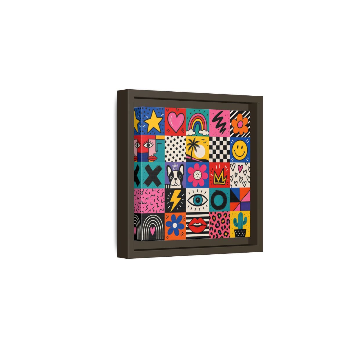 Side Mockup 2. Abstract Pop Art Symbols Multi-Color Pop Art shown as stretched canvas wall art