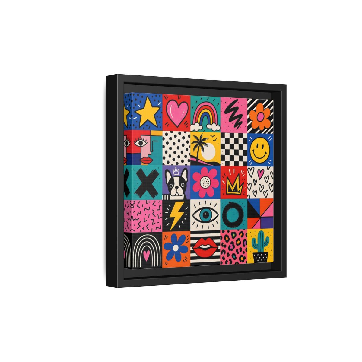 Side Mockup 21. Abstract Pop Art Symbols Multi-Color Pop Art shown as stretched canvas wall art