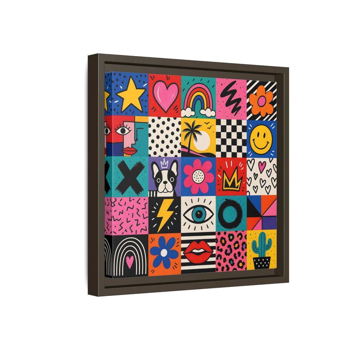 Side Mockup 17. Abstract Pop Art Symbols Multi-Color Pop Art shown as stretched canvas wall art
