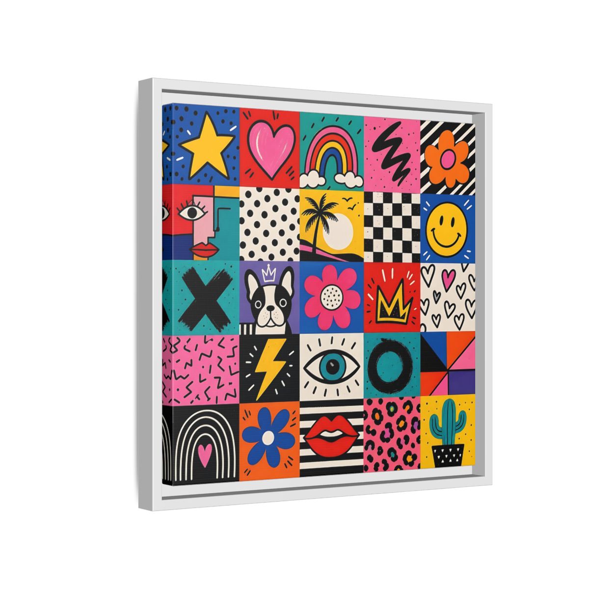 Side Mockup 13. Abstract Pop Art Symbols Multi-Color Pop Art shown as stretched canvas wall art