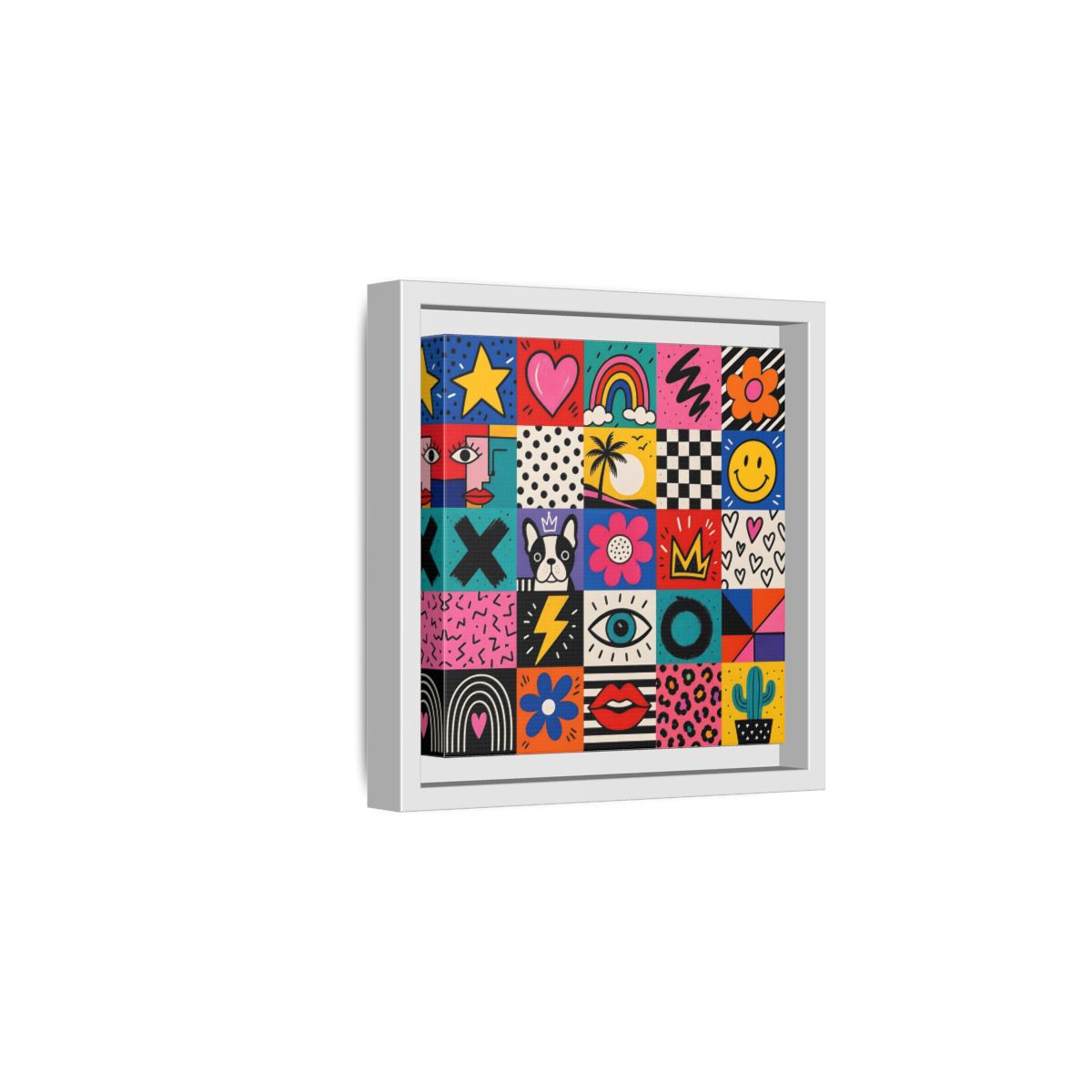 Side Mockup 1. Abstract Pop Art Symbols Multi-Color Pop Art shown as stretched canvas wall art