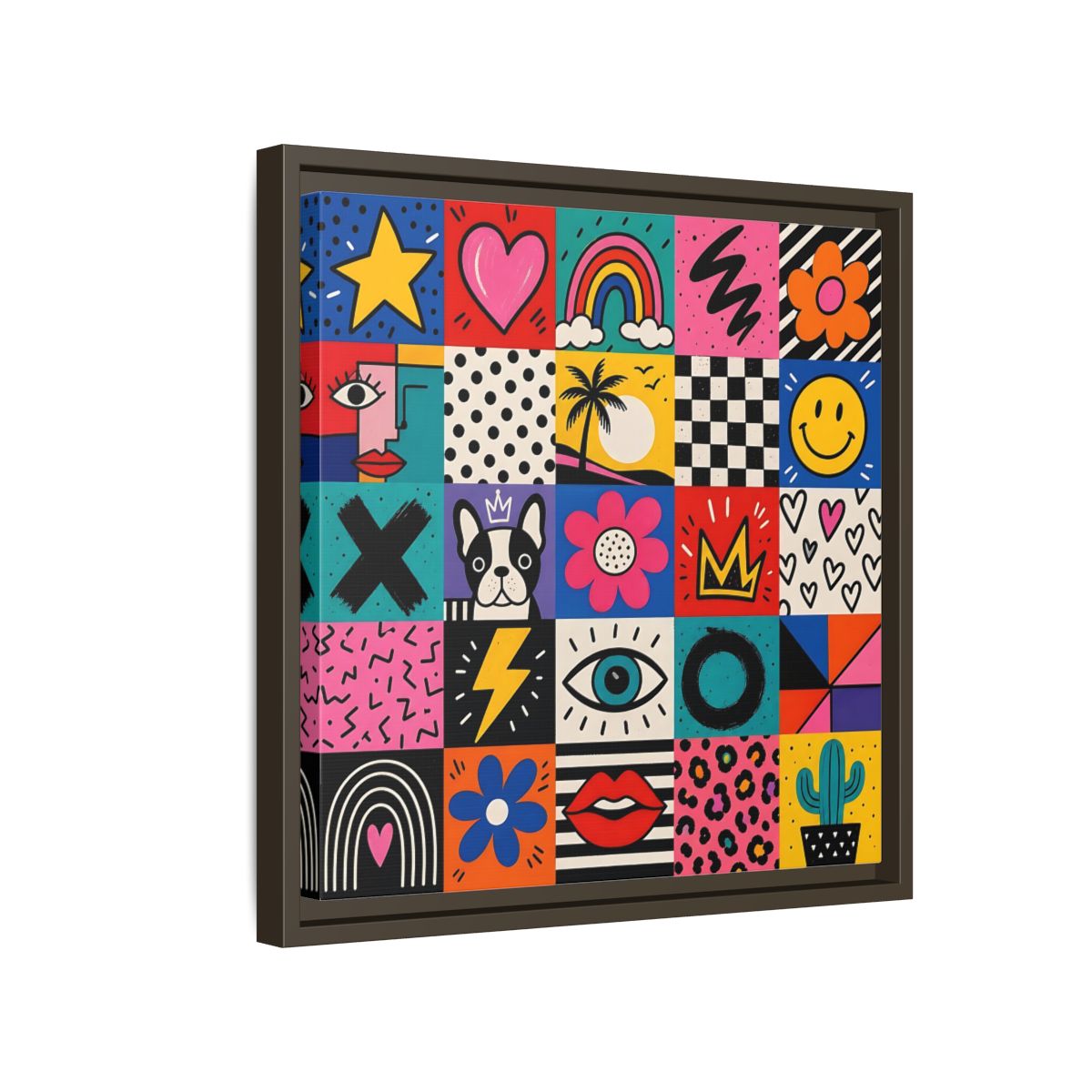 Side Mockup 14. Abstract Pop Art Symbols Multi-Color Pop Art shown as stretched canvas wall art