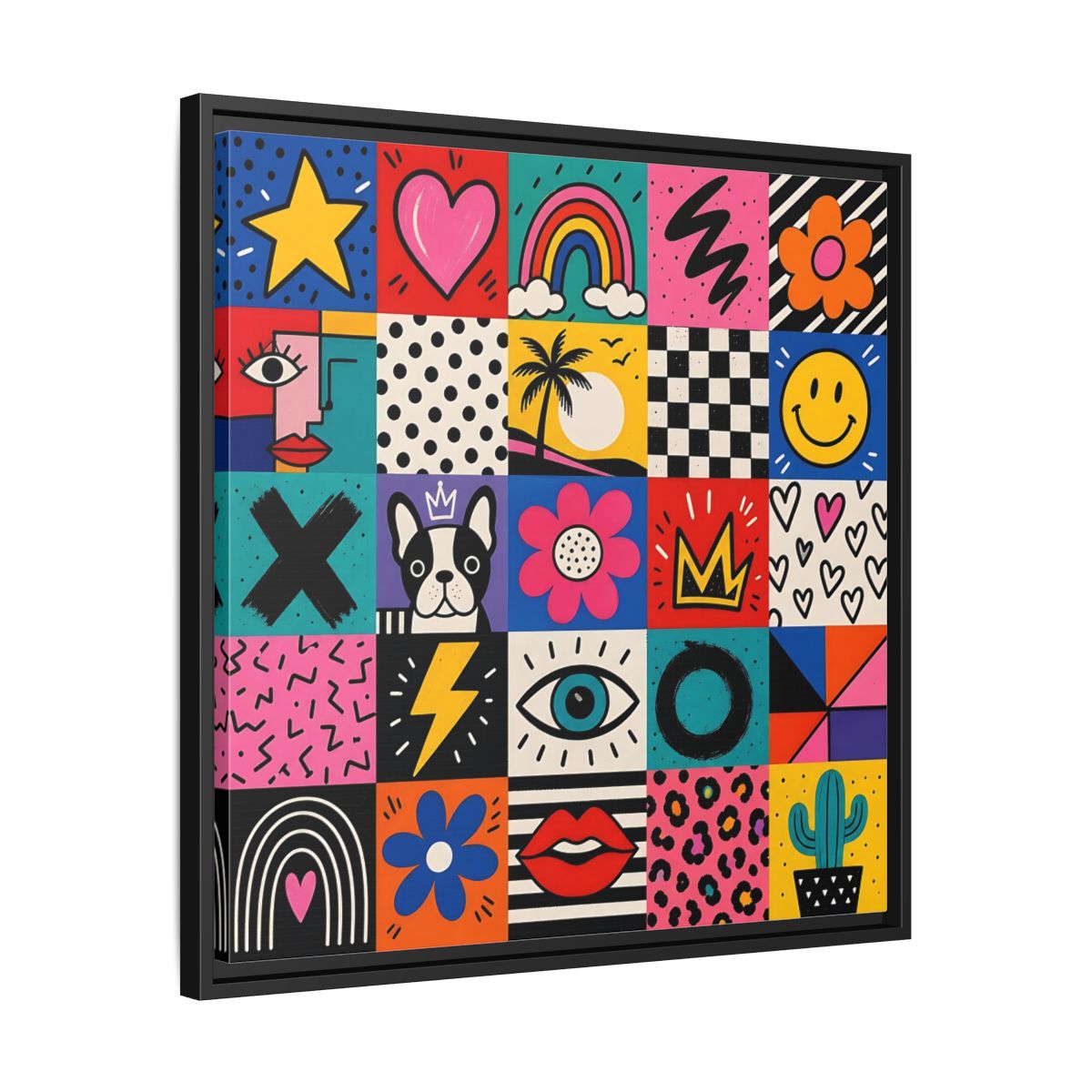 Side Mockup 31. Abstract Pop Art Symbols Multi-Color Pop Art shown as stretched canvas wall art