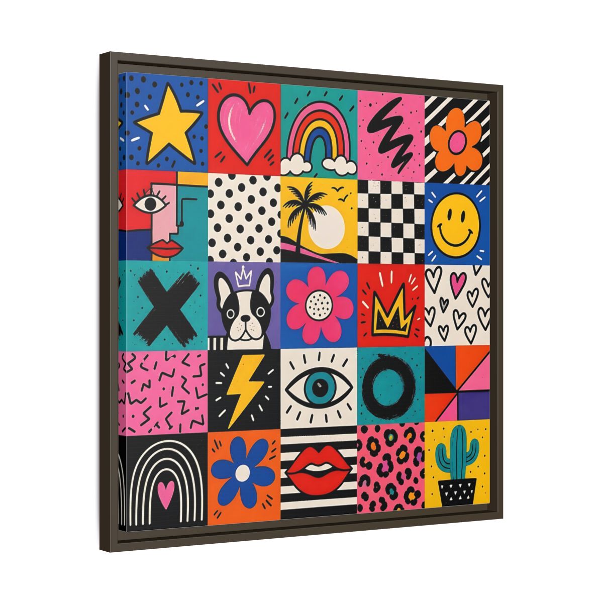 Side Mockup 27. Abstract Pop Art Symbols Multi-Color Pop Art shown as stretched canvas wall art