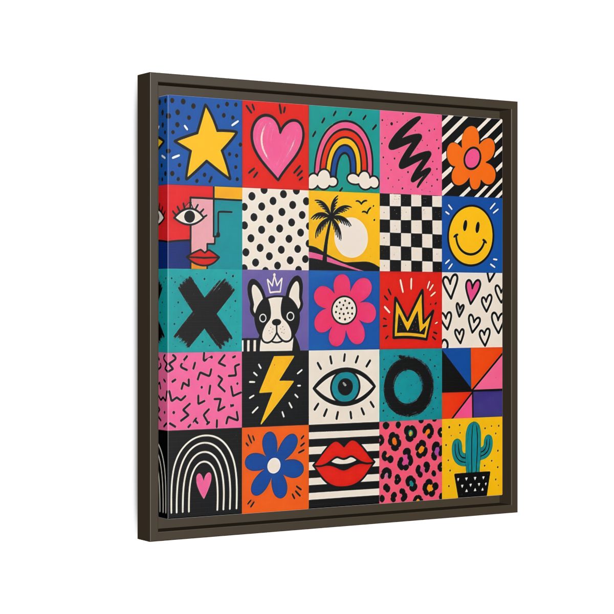 Side Mockup 11. Abstract Pop Art Symbols Multi-Color Pop Art shown as stretched canvas wall art