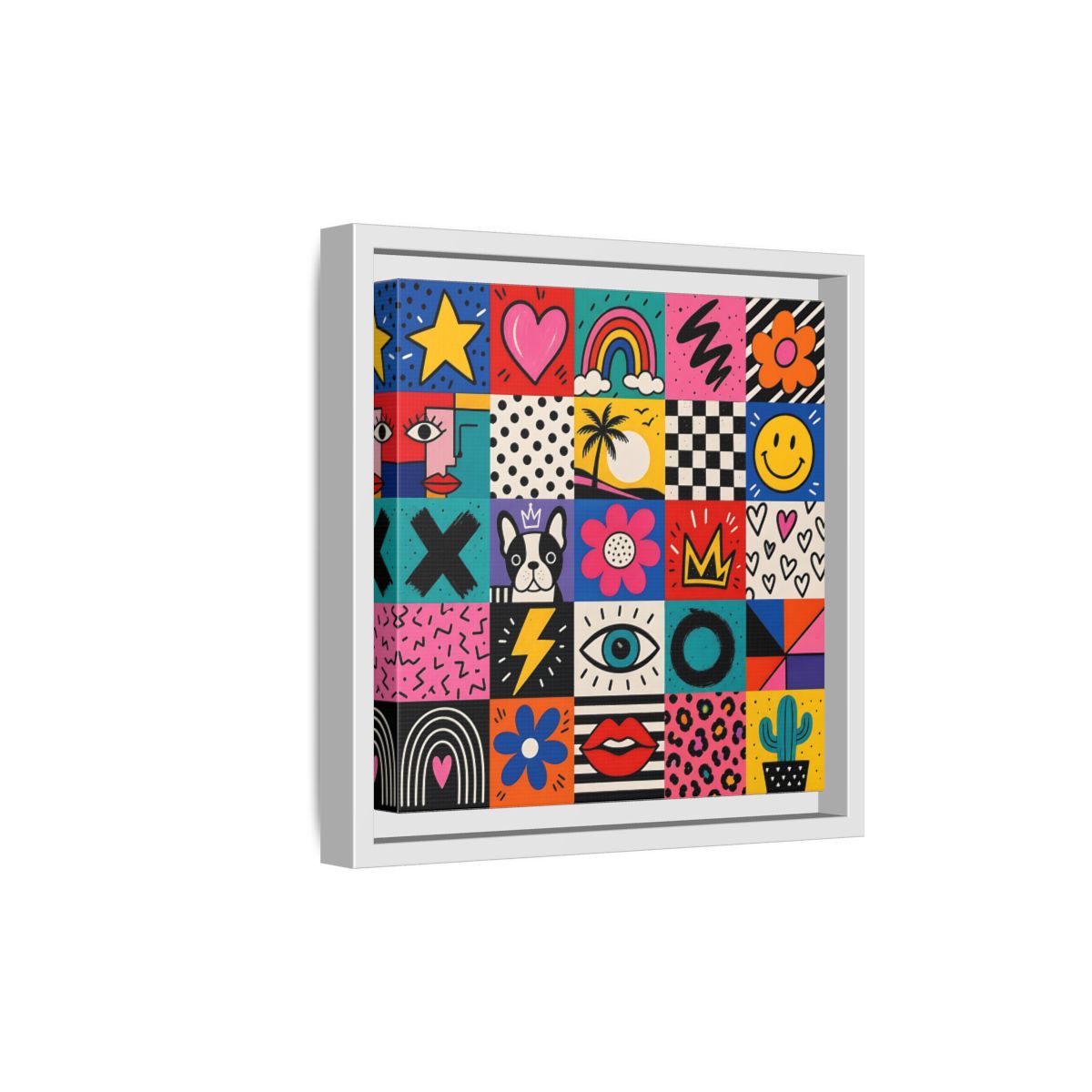 Side Mockup 19. Abstract Pop Art Symbols Multi-Color Pop Art shown as stretched canvas wall art