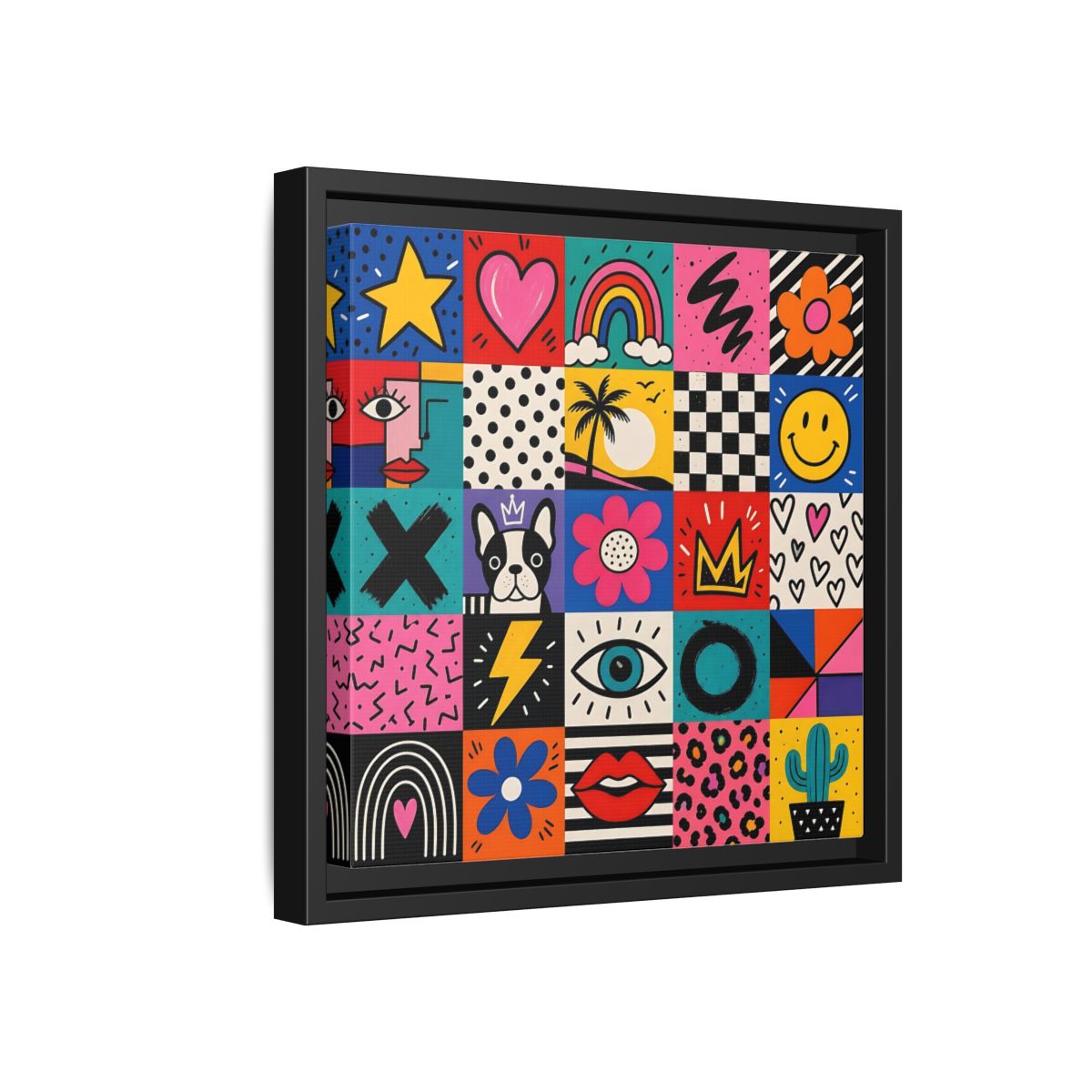 Side Mockup 18. Abstract Pop Art Symbols Multi-Color Pop Art shown as stretched canvas wall art