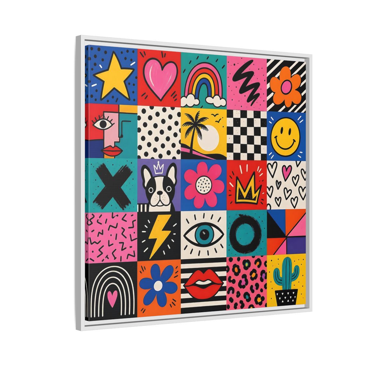 Side Mockup 7. Abstract Pop Art Symbols Multi-Color Pop Art shown as stretched canvas wall art
