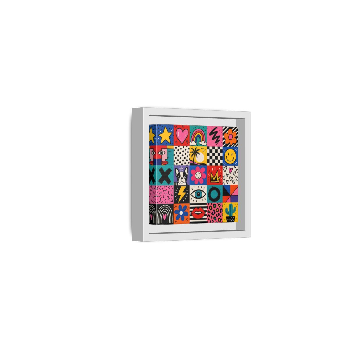 Side Mockup 22. Abstract Pop Art Symbols Multi-Color Pop Art shown as stretched canvas wall art