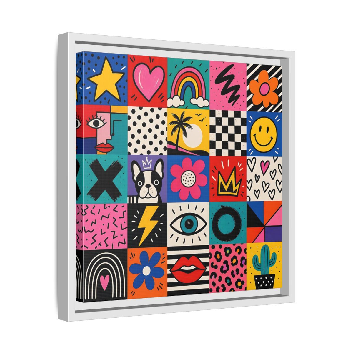 Side Mockup 28. Abstract Pop Art Symbols Multi-Color Pop Art shown as stretched canvas wall art