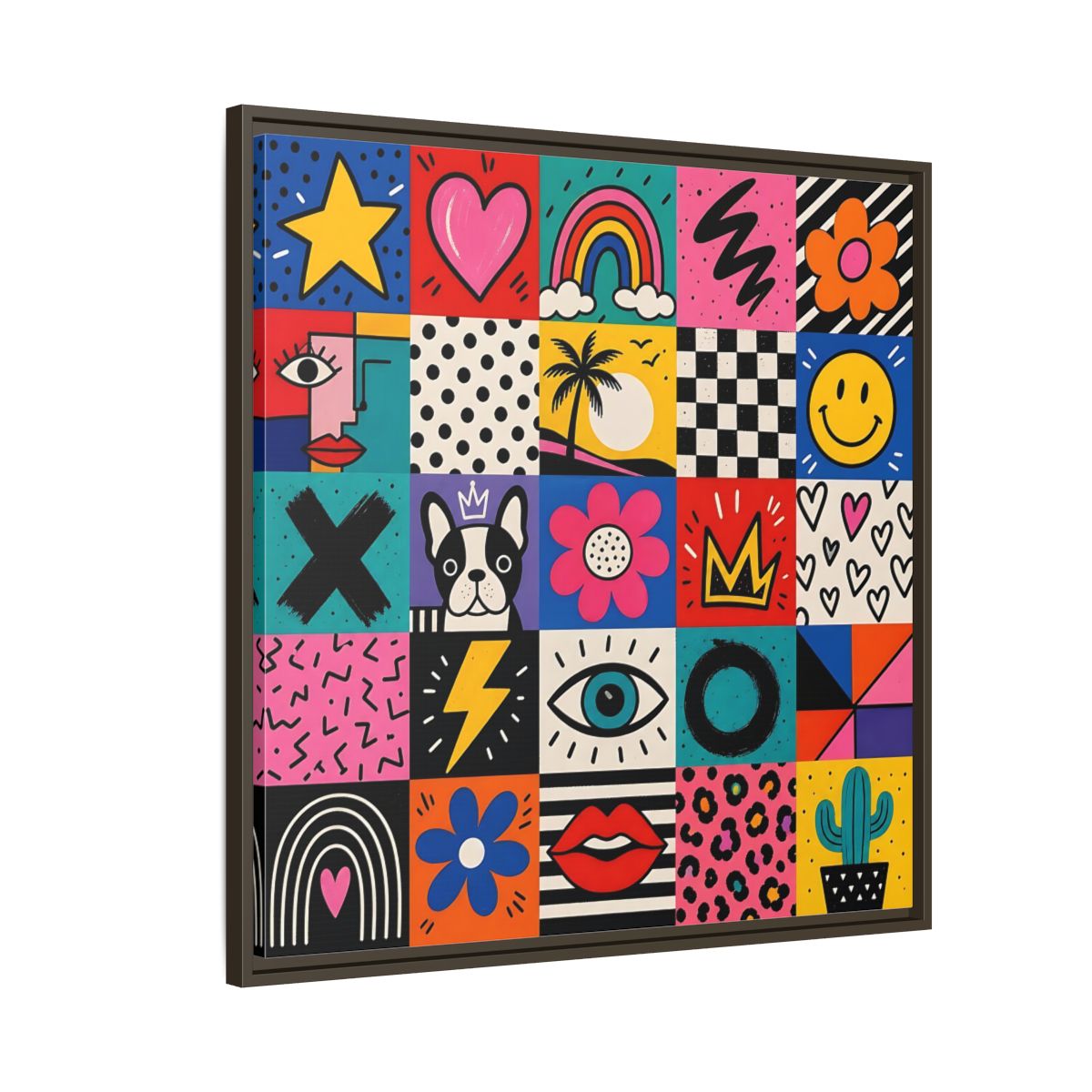 Side Mockup 8. Abstract Pop Art Symbols Multi-Color Pop Art shown as stretched canvas wall art