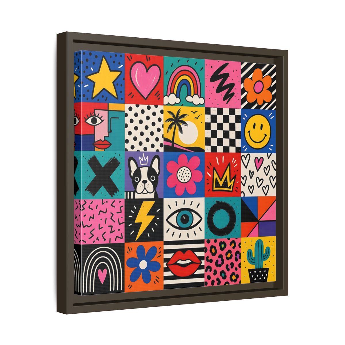 Side Mockup 29. Abstract Pop Art Symbols Multi-Color Pop Art shown as stretched canvas wall art