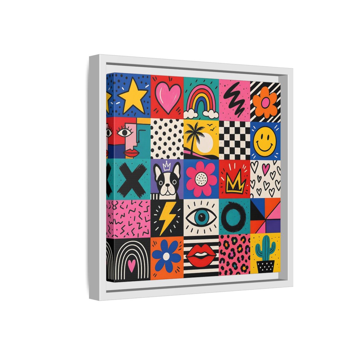 Side Mockup 16. Abstract Pop Art Symbols Multi-Color Pop Art shown as stretched canvas wall art