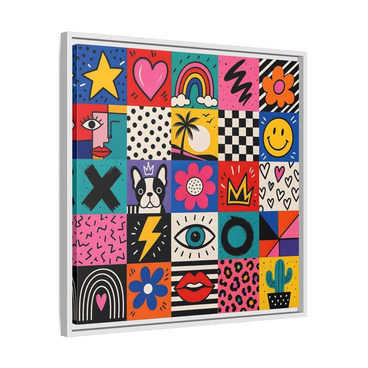 Side Mockup 26. Abstract Pop Art Symbols Multi-Color Pop Art shown as stretched canvas wall art