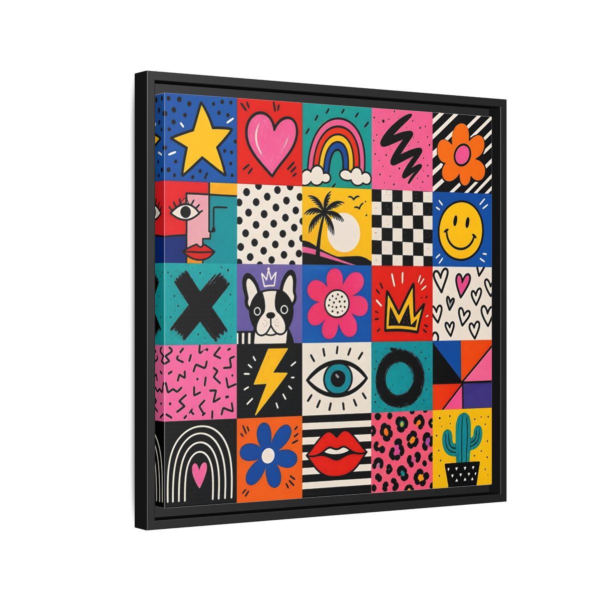 Side Mockup 12. Abstract Pop Art Symbols Multi-Color Pop Art shown as stretched canvas wall art