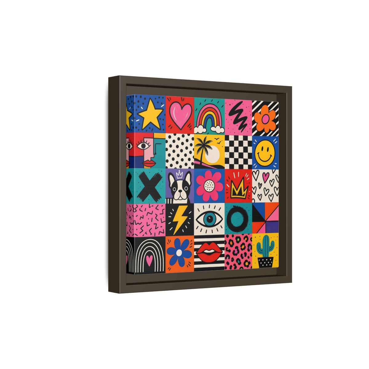 Side Mockup 20. Abstract Pop Art Symbols Multi-Color Pop Art shown as stretched canvas wall art