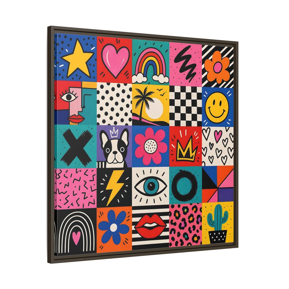 Main Mockup. Abstract Pop Art Symbols Multi-Color Pop Art shown as stretched canvas wall art