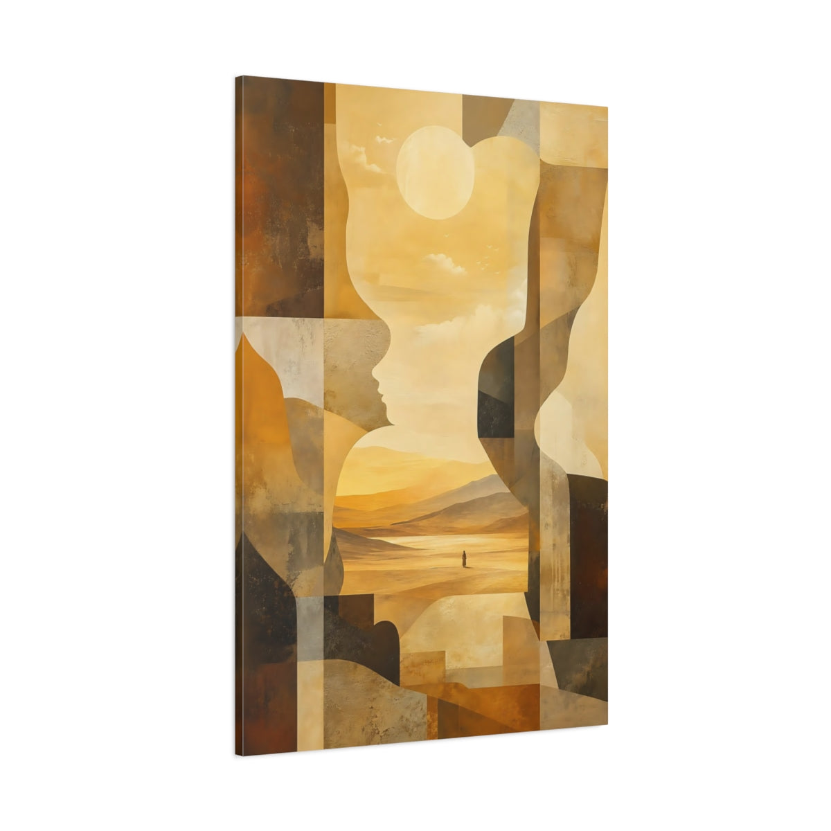Side Mockup 1. Abstract Abstract Profiles Warm Desert shown as stretched canvas wall art