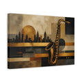 Side Mockup 4. Abstract Saxophone Gold And Black shown as stretched canvas wall art