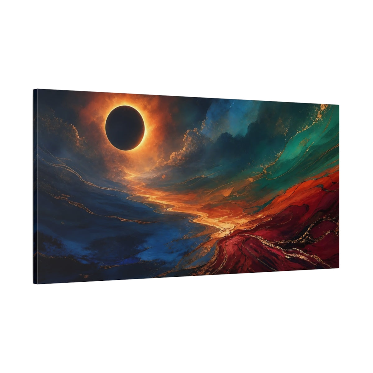 Side Mockup 2. Abstract Solar Eclipse Solar Eclipse Abstract shown as stretched canvas wall art