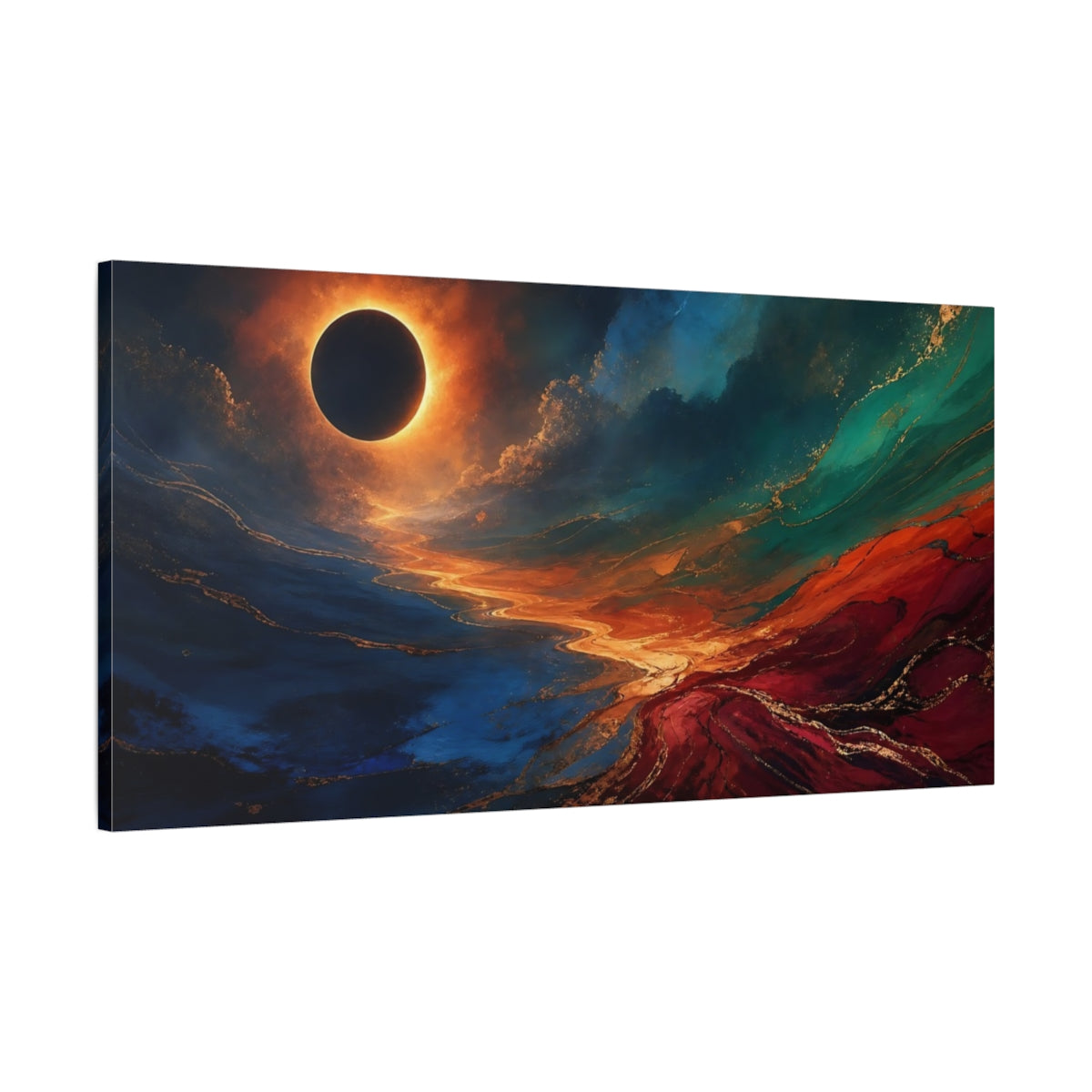 Main Mockup. Abstract Solar Eclipse Solar Eclipse Abstract shown as stretched canvas wall art